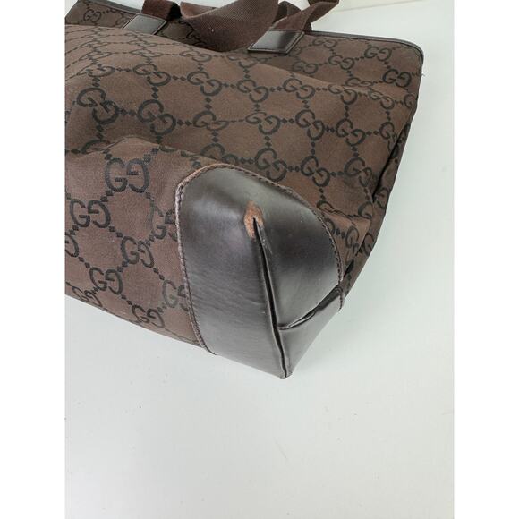 GUCCI 180449 502752 Handbag GG Sprem Logo Engraved Canvas Leather Tote Bag USED - Picture 7 of 16